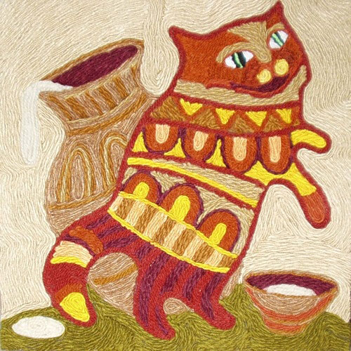 تابلوی گربه بازیگوش با کاموا